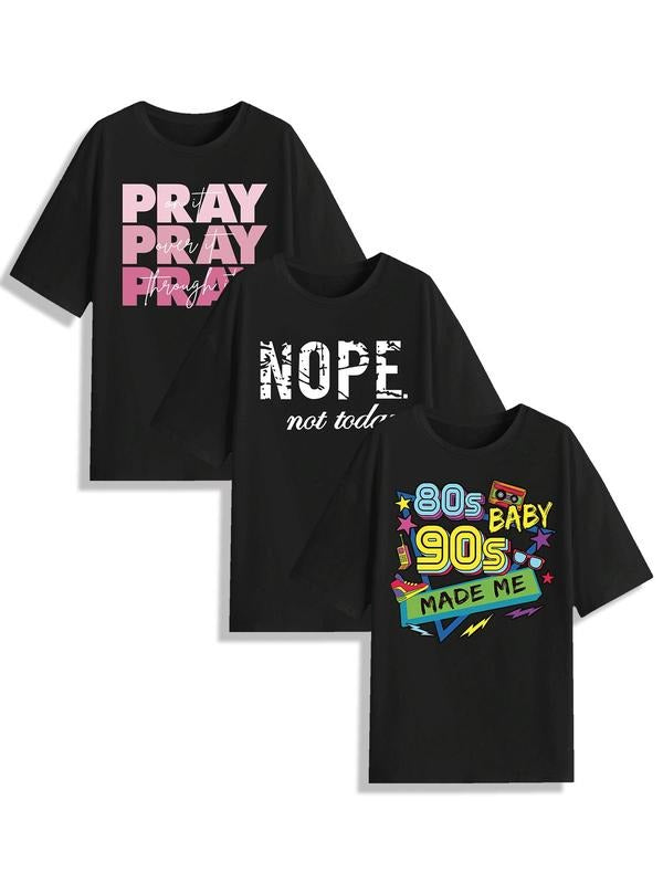 Women's Letter Graphic Round Neck Tee, Casual Short Sleeve T-Shirt for Summer, Ladies Clothes for Daily Wear