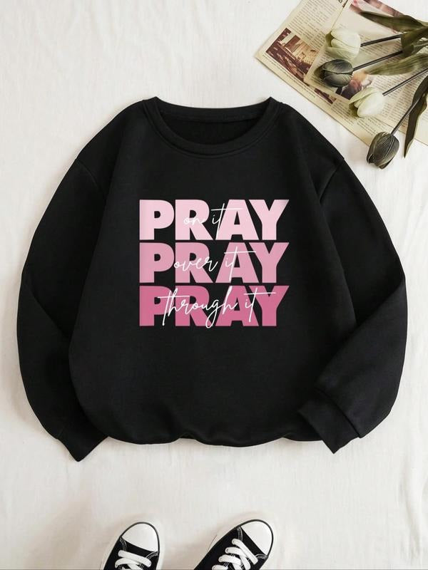 Women's Letter Print Drop Shoulder Graphic Sweatshirt, Trendy Casual Long Sleeve Crewneck Pullover For Daily Streetwear, Ladies 2023 Fall & Winter Clothes