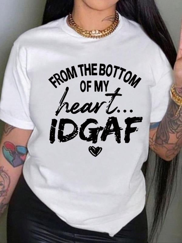 Women's Letter Print Round Neck Tee, Fashion Casual Short Sleeve T-shirt for Daily Wear, Graphic Tees, Ladies Summer Clothes