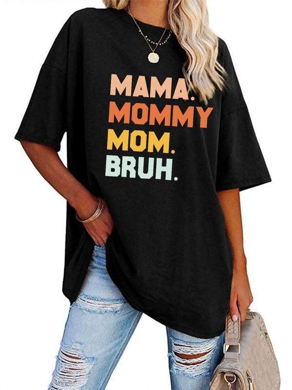 Women's Letter Print Round Neck Tee, Short Sleeve Crew Neck Graphic T-Shirt for Summer, Women's Top for Casual Wear