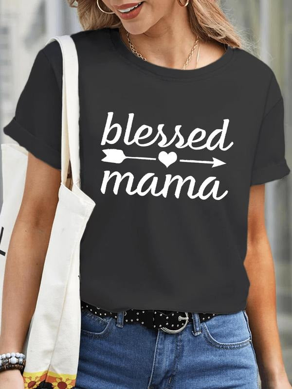 Women's Letter Print Round Neck Tee, Summer Clothes Women, Casual Short Sleeve Crew Neck Graphic T-Shirt for Summer, Women's Top for Daily Wear