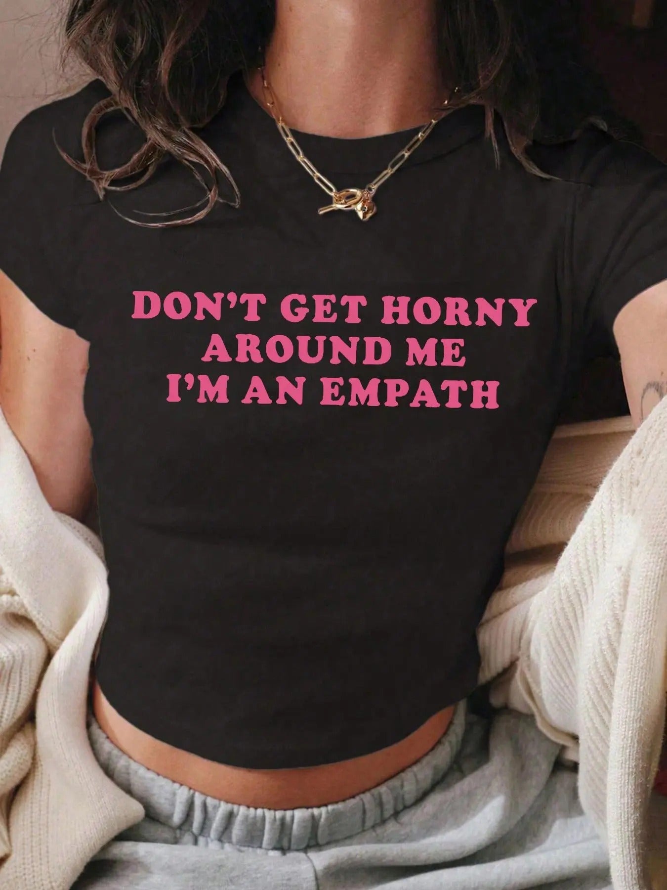 Women's Slogan Print Round Neck Crop Tee, Casual Short Sleeve Graphic T-shirt, Ladies All Seasons Outfit for Daily Wear