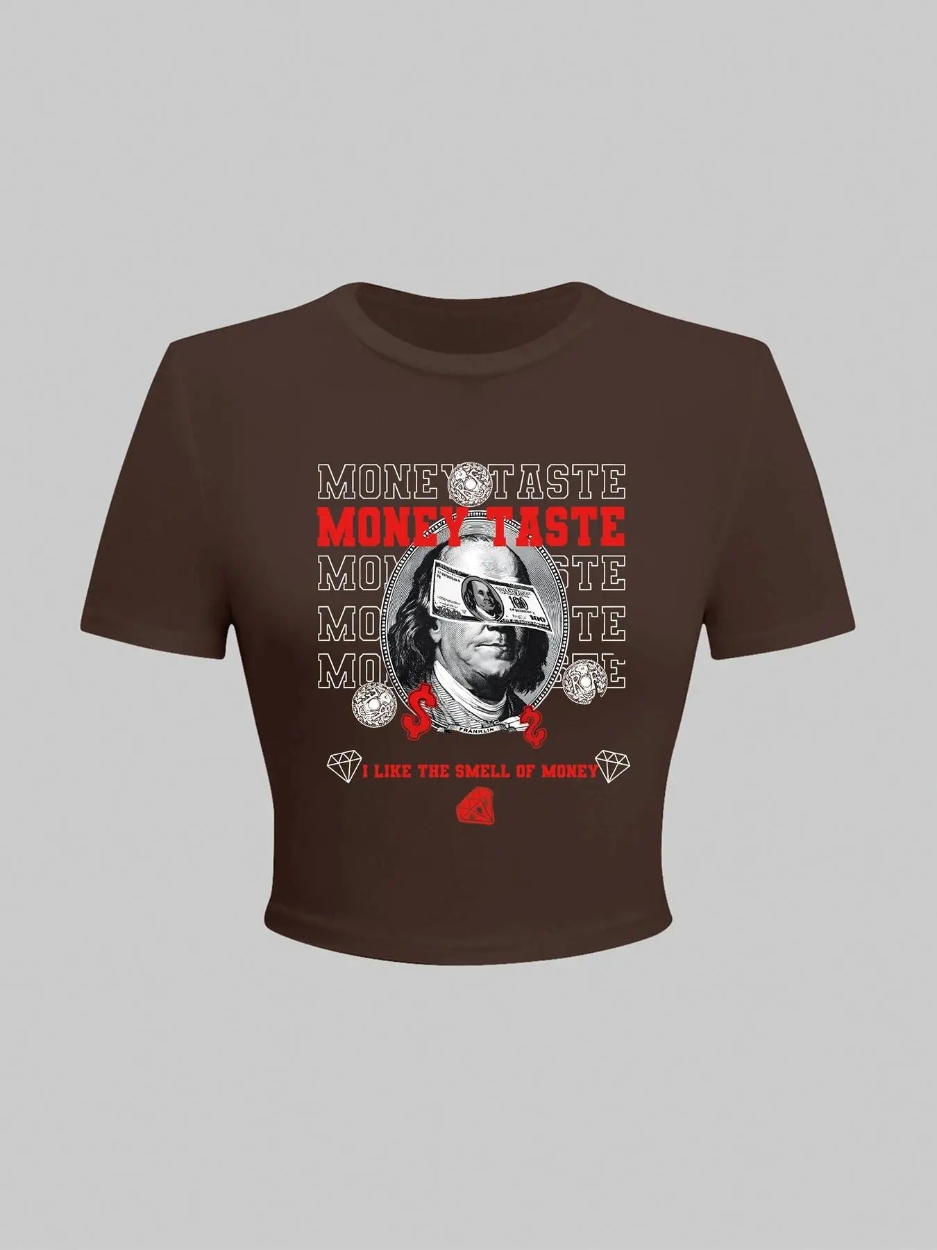 Women's Vintage Figure & Letter Print Round Neck Crop Tee, Fitted Casual Short Sleeve Crew Neck T-Shirt for Daily Wear, Ladies Clothes for All Seasons