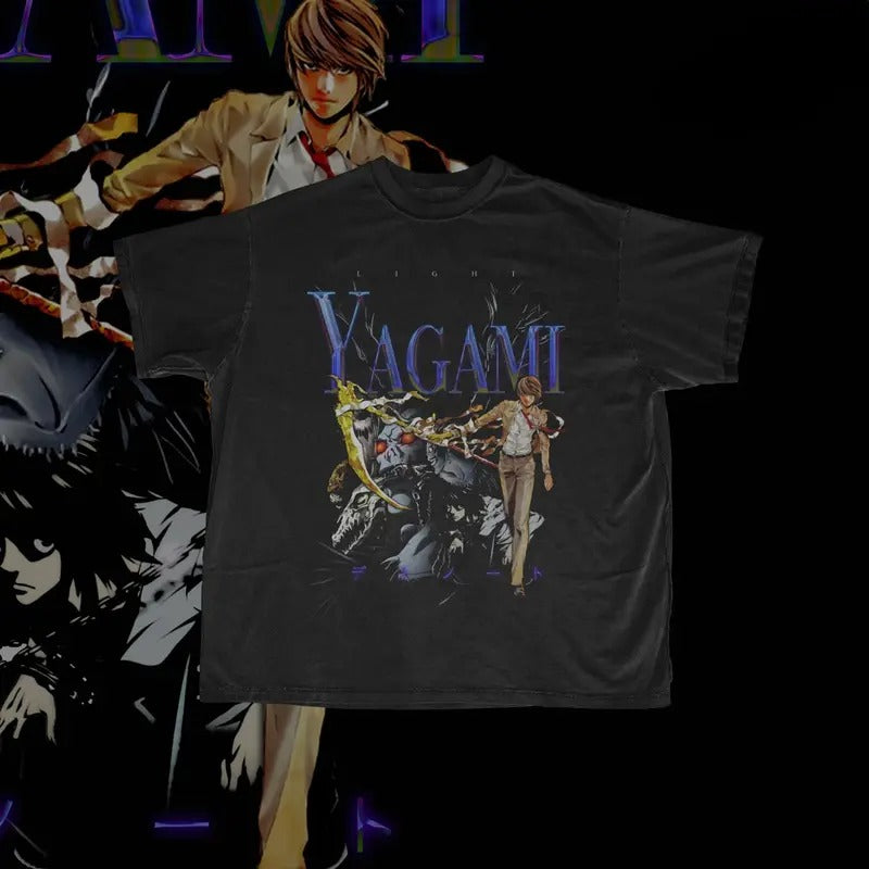 Yagami T-Shirt  Anime Graphic Tee  Anime Shirt  Death Note Top Womenswear Menswear Top Man Tshirt Human Streetwear Crewneck Round Neck T-Shirt Tropical