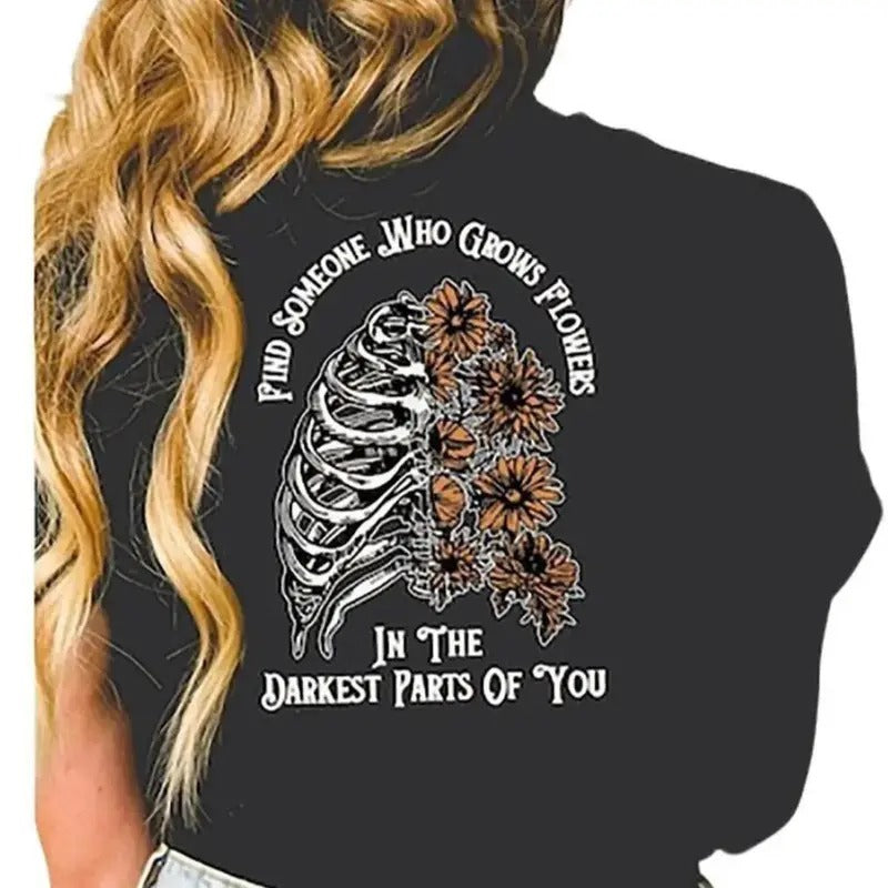 Z Bbryan Medium Graphic Crew Neck Short Sleeve T-Shirt, Machine Washable, All Seasons, Fitted, Blossoming Your Darkest Parts - Tops Underwear Womenswear Women