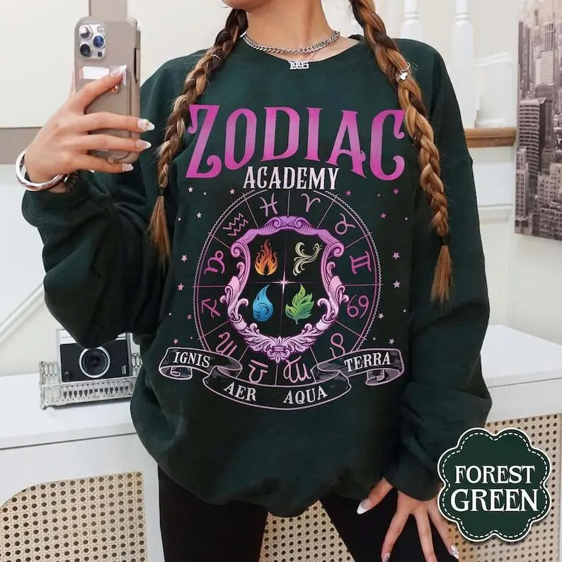 Zodiac Academy Sweatshirt, Celestial Heirs Band Hoodie, Terra, Aer, Ignis and Aqua, Professor Lance Orion Shirt, Almighty Sovereign Society Womenswear Soft Crewneck Pullover Long Sleeves Graphic Fabric Sweater
