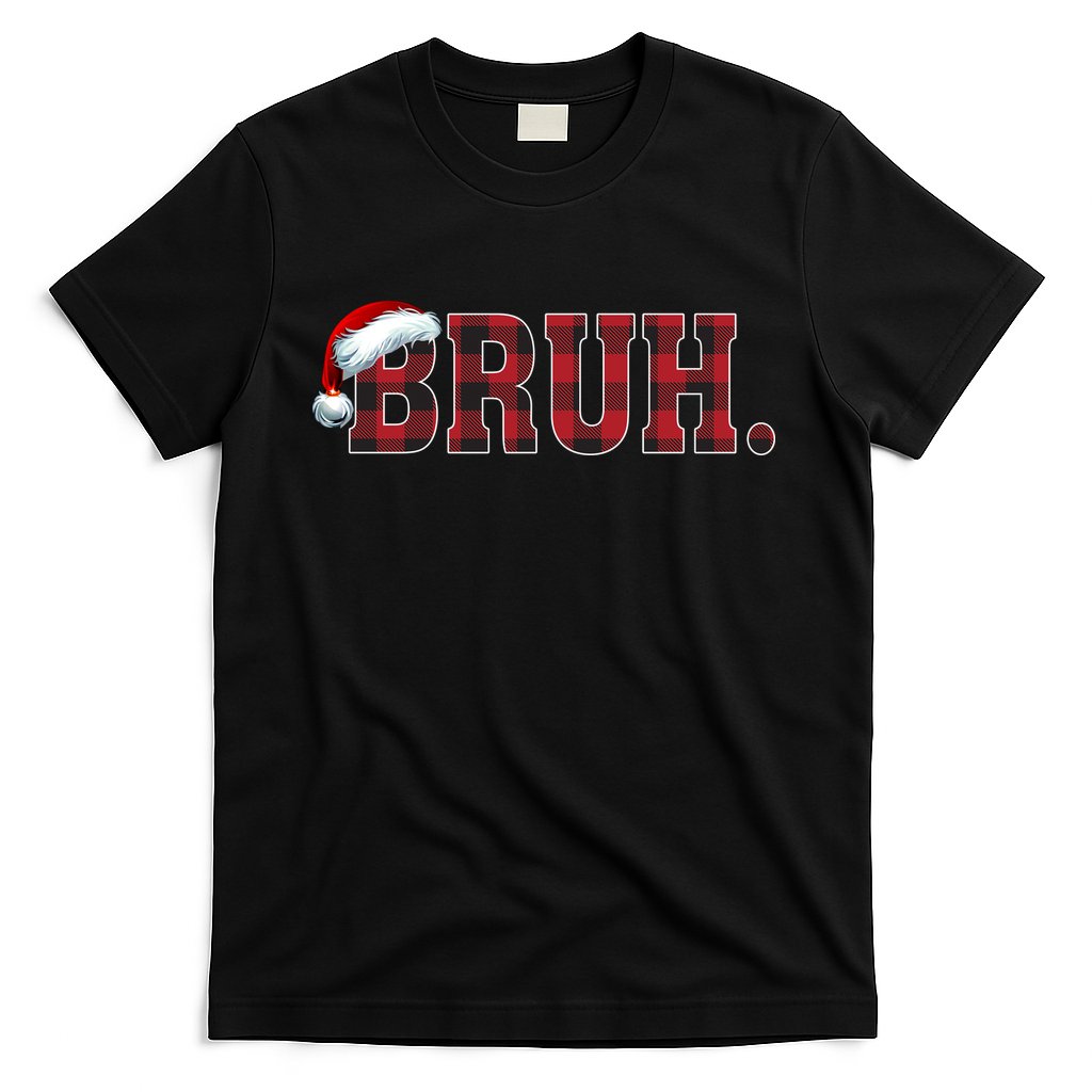 Bruh Funny Merry Christmas Buffalo Plaid Family Matching Pjs T-Shirt