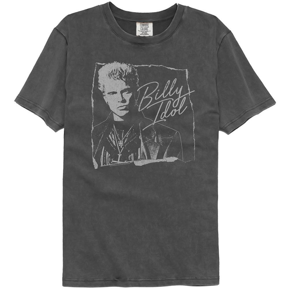 Billy Idol - Torn And Cursive Vintage Wash Black T-Shirt
