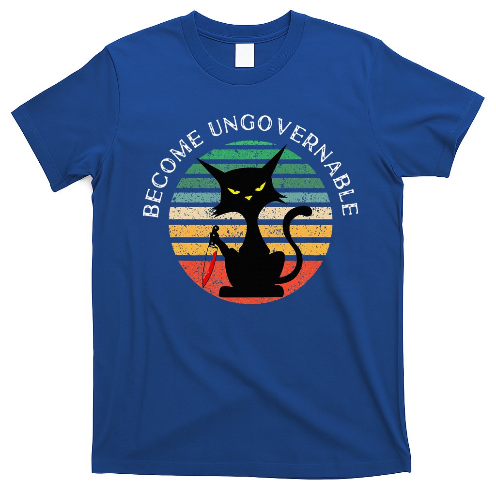 Become Ungovernable Funny Anarchy Cat Vintage Sunset T-Shirt