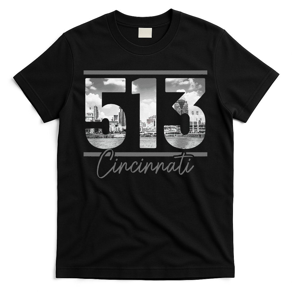 Cincinnati 513 Area Code Skyline Ohio Vintage T-Shirt