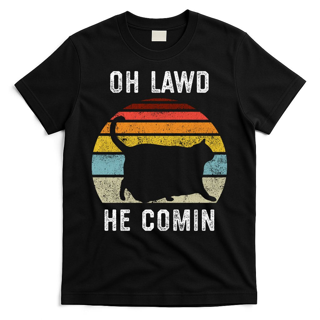 Chonk Cat Retro Style Vintage Meme Oh Lawd He Comin T-Shirt