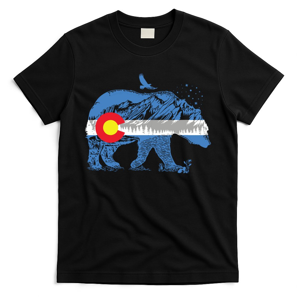 Colorado Flag Design Mountains And Bear Landscape Graphic T-Shirt