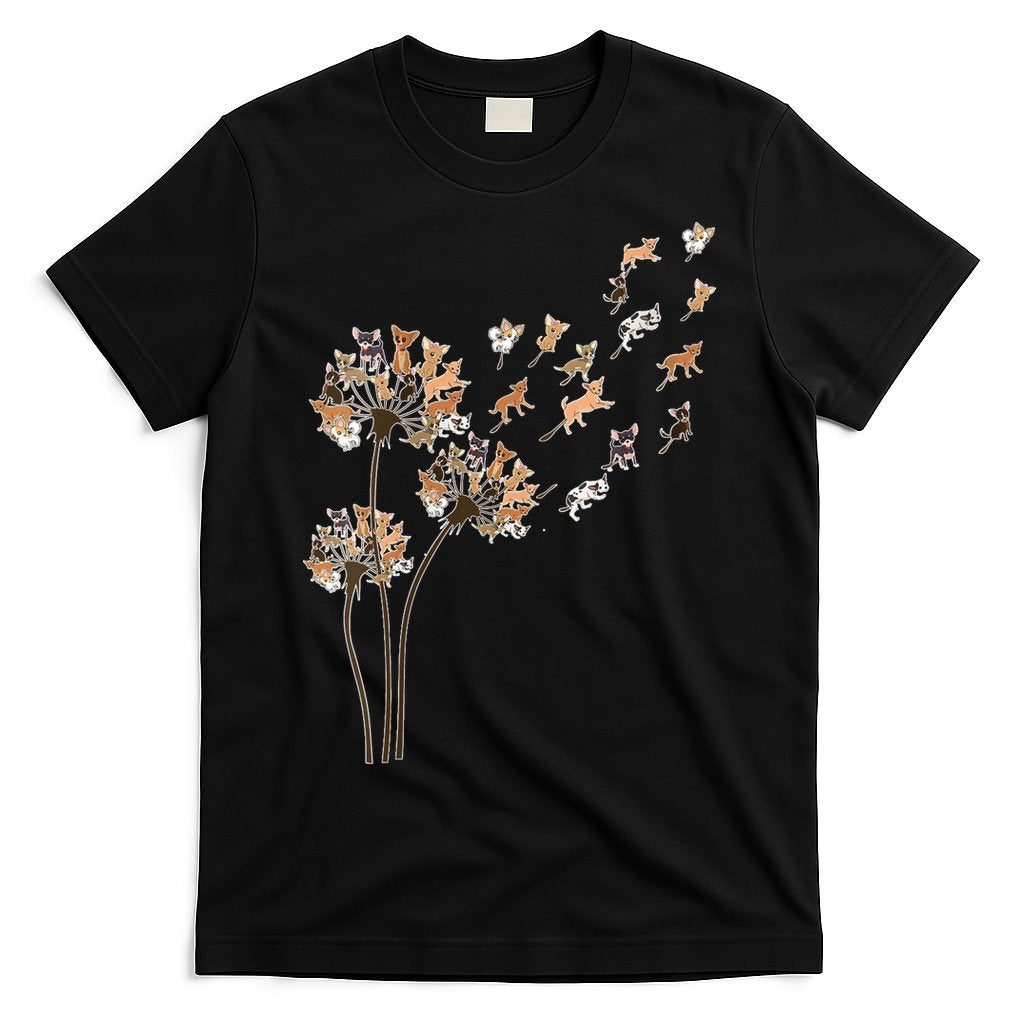 Chihuahua Flower Fly Dandelion Chihuahua Funny Dog Lover V Neck T-Shirt