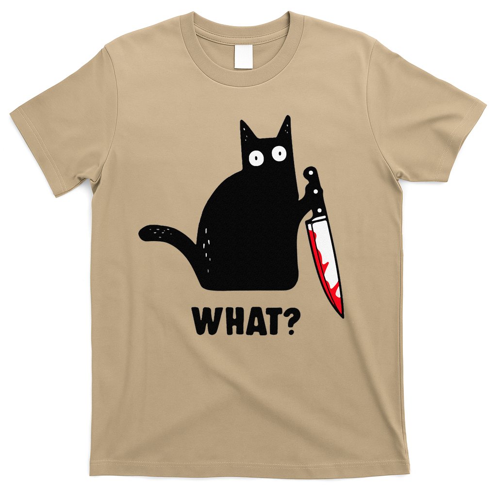 Cat What Funny Black Cat Murderous Cat With Knife (1) T-Shirt