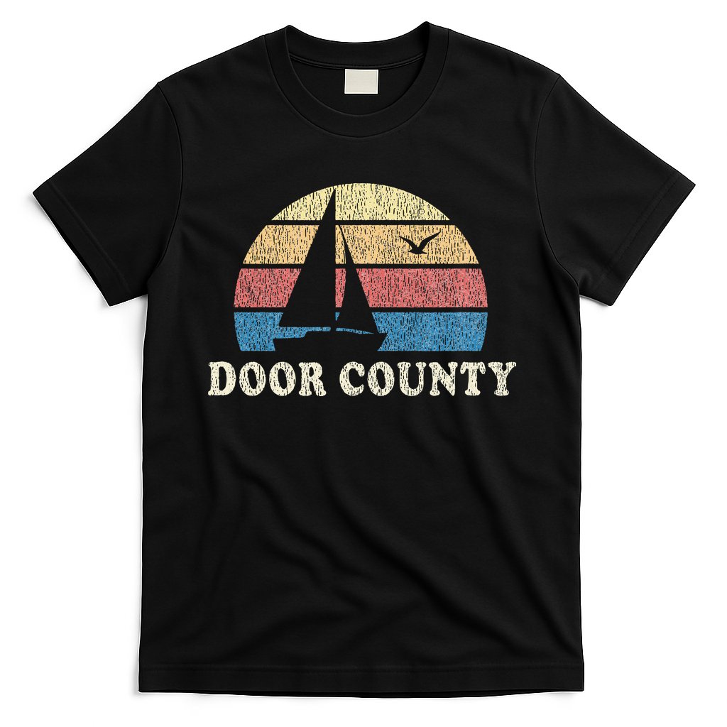 Door County Wi Vintage Sailboat 70s Throwback Sunset T-Shirt