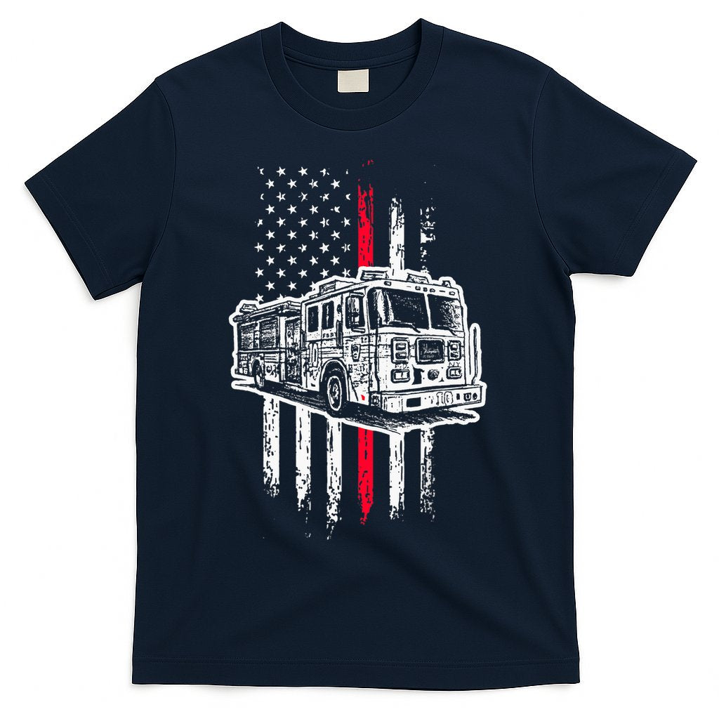 Fireman American Flag Firefighter Fire Truck T-Shirt