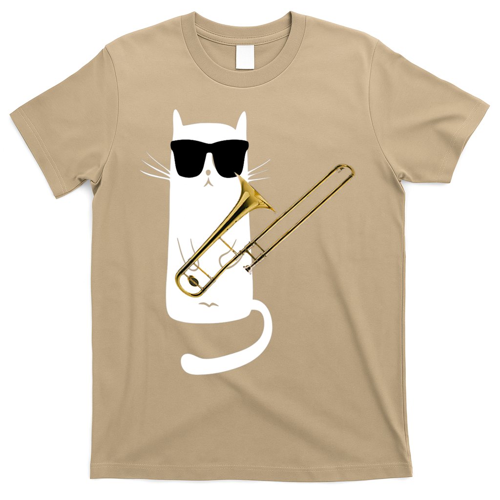 Funny Cat Wearing Sunglasses Playing Trombone T-Shirt