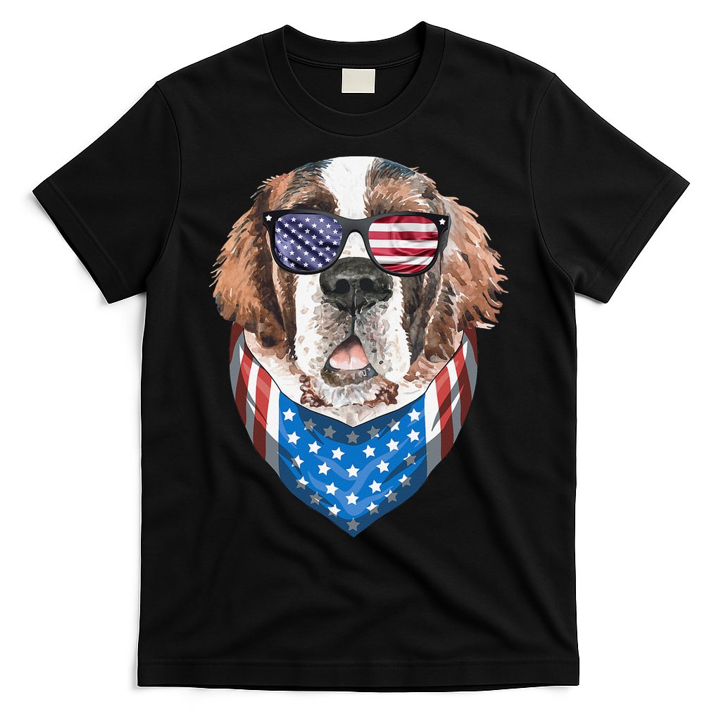 Fourth of July Bernard American Flag July 4th St Bernard Dog T-Shirt