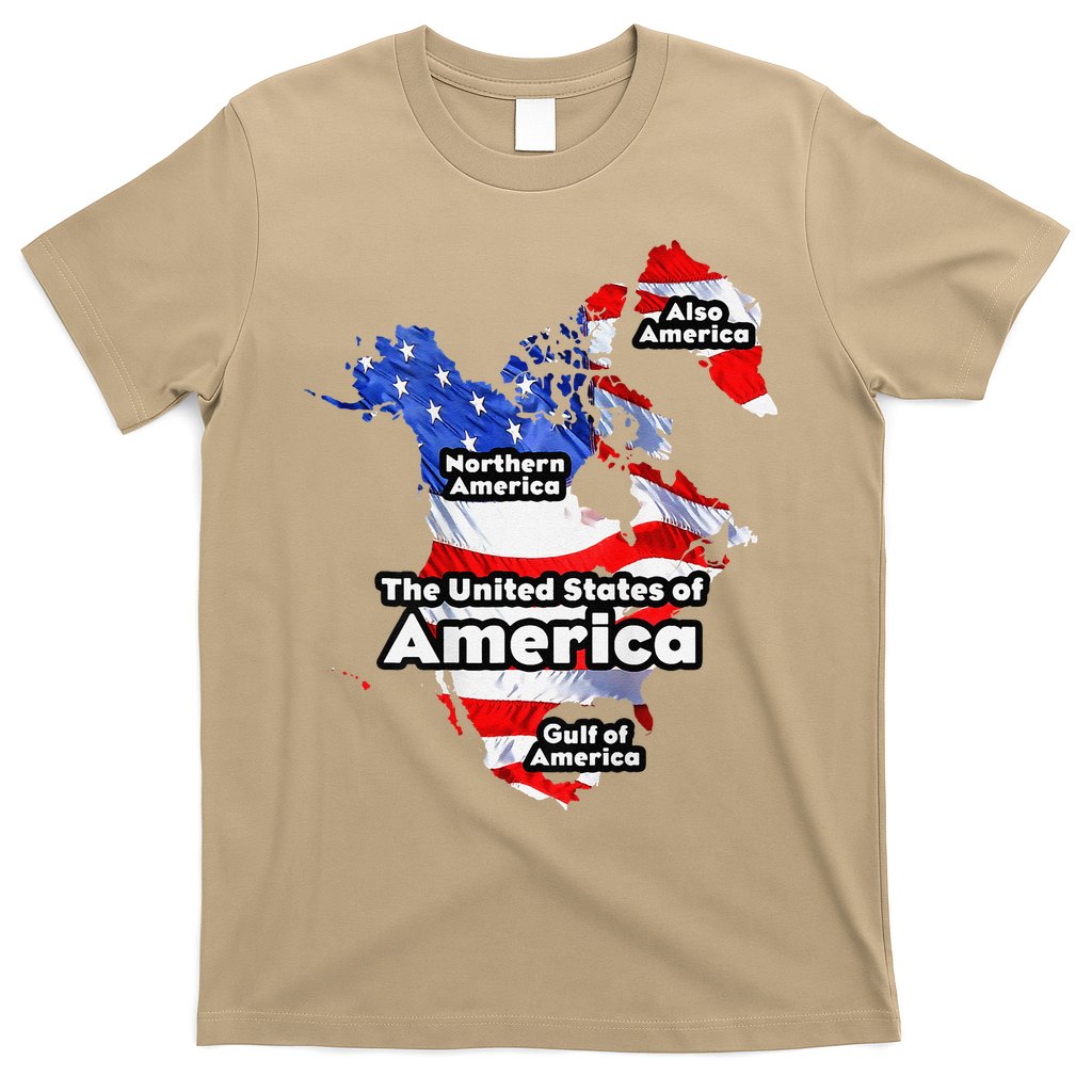 Funny Trump American Flag Canada Greenland Gulf Map On Back T-Shirt