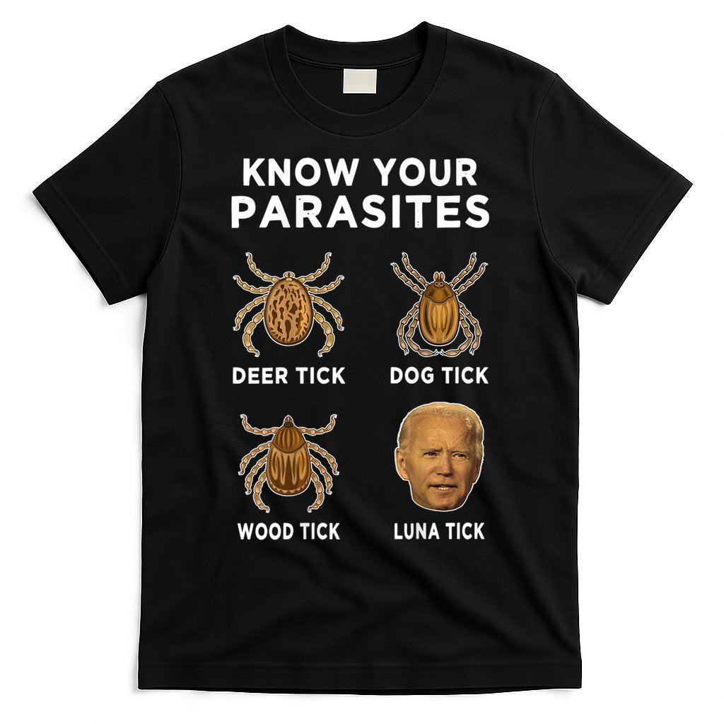 Know Your Parasites Funny Anti Joe Biden (On Back) T-Shirt
