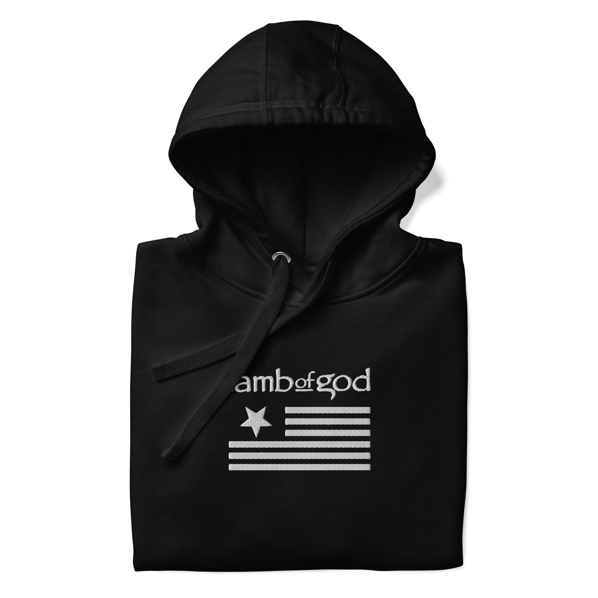 Lamb of God White on Black American Flag HD Embroidered Hoodie