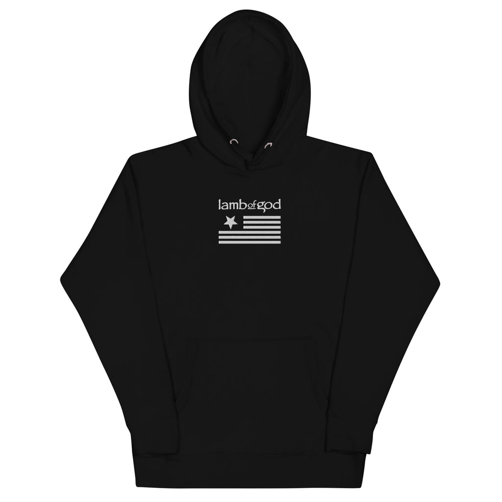 Lamb of God White on Black American Flag HD Embroidered Hoodie