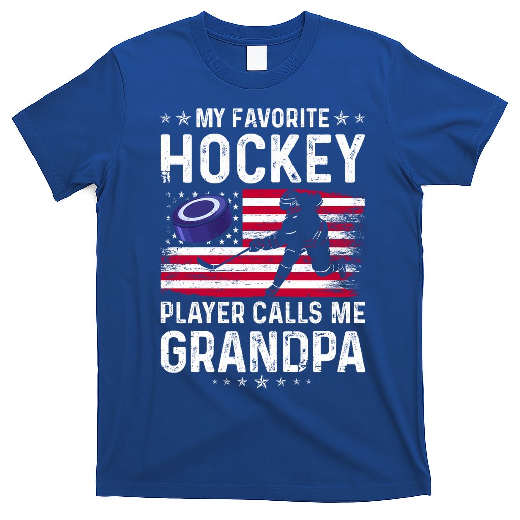 My Favorite Hockey Player Calls Me Grandpa American Flag Gift T-Shirt