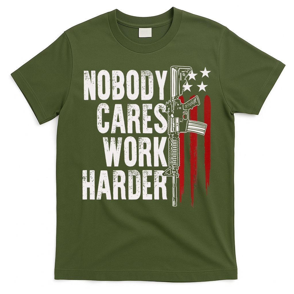 Nobody Cares Work Harder AR15 Owner American Flag T-Shirt