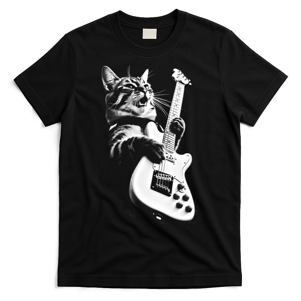 Rock Cat Playing Guitar Funny Guitar Cat T-Shirt