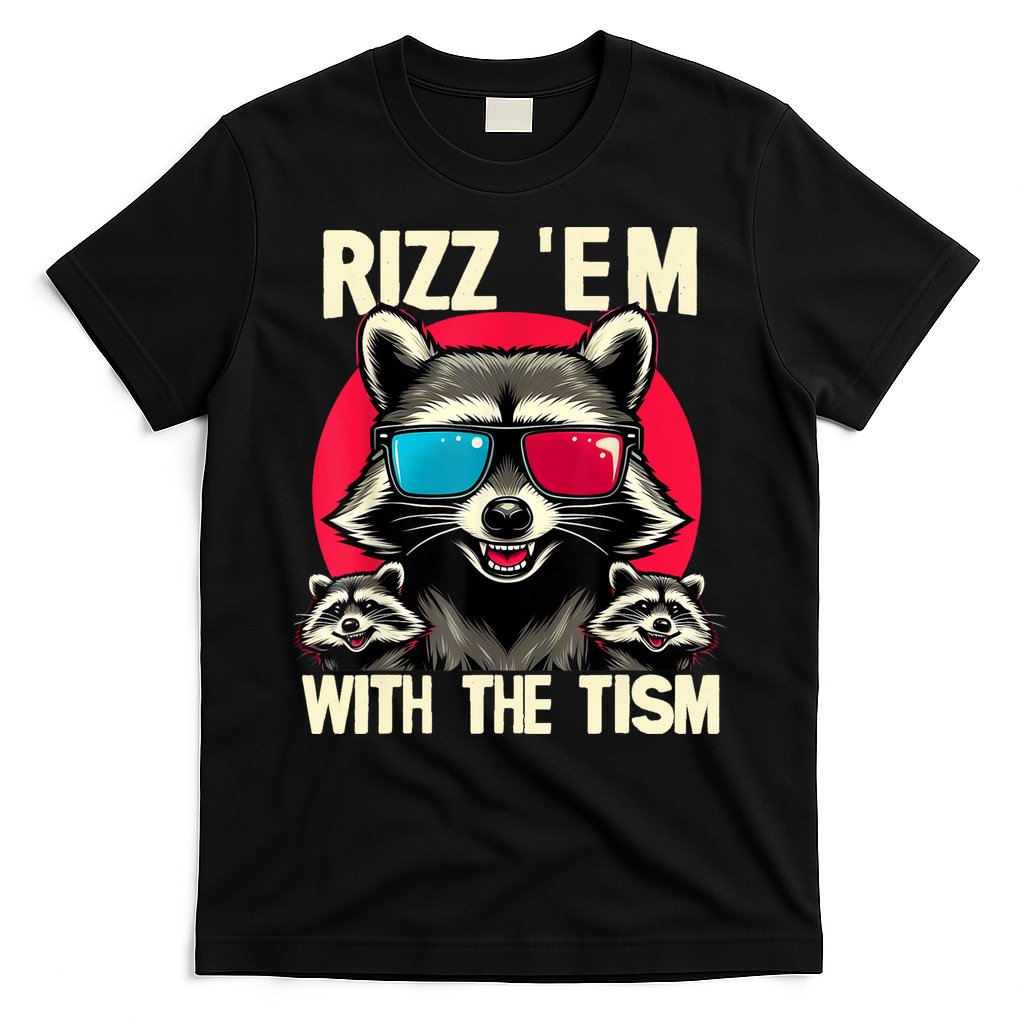 Rizz Em With The Tism Retro Vintage Raccoon Meme T-Shirt