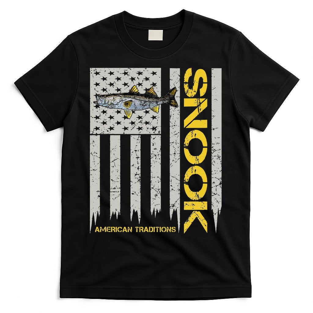 Snook Fisherman Vintage Style American Flag Snook Art Fish T-Shirt