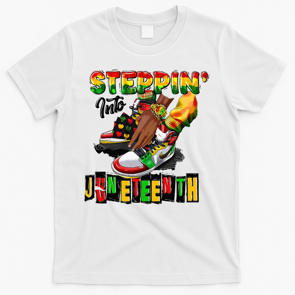 Stepping Into Juneteenth African American Black Shoes T-Shirt