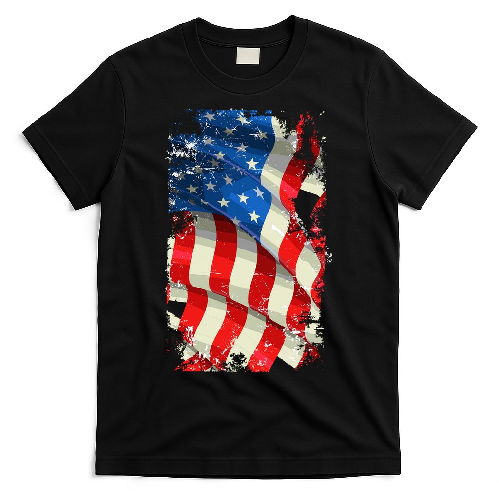 USA Distressed Waving American Flag T-Shirt