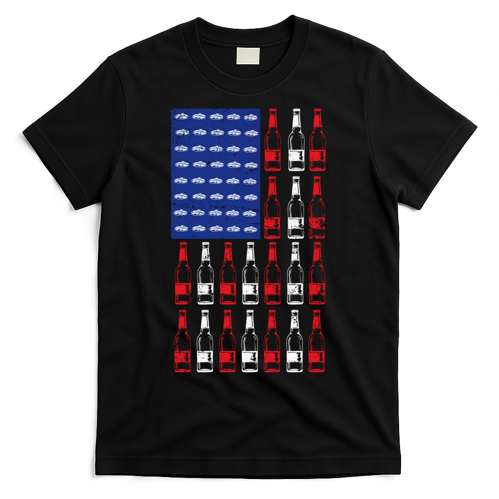 USA Patriotic Beer Bottle American Flag T-Shirt