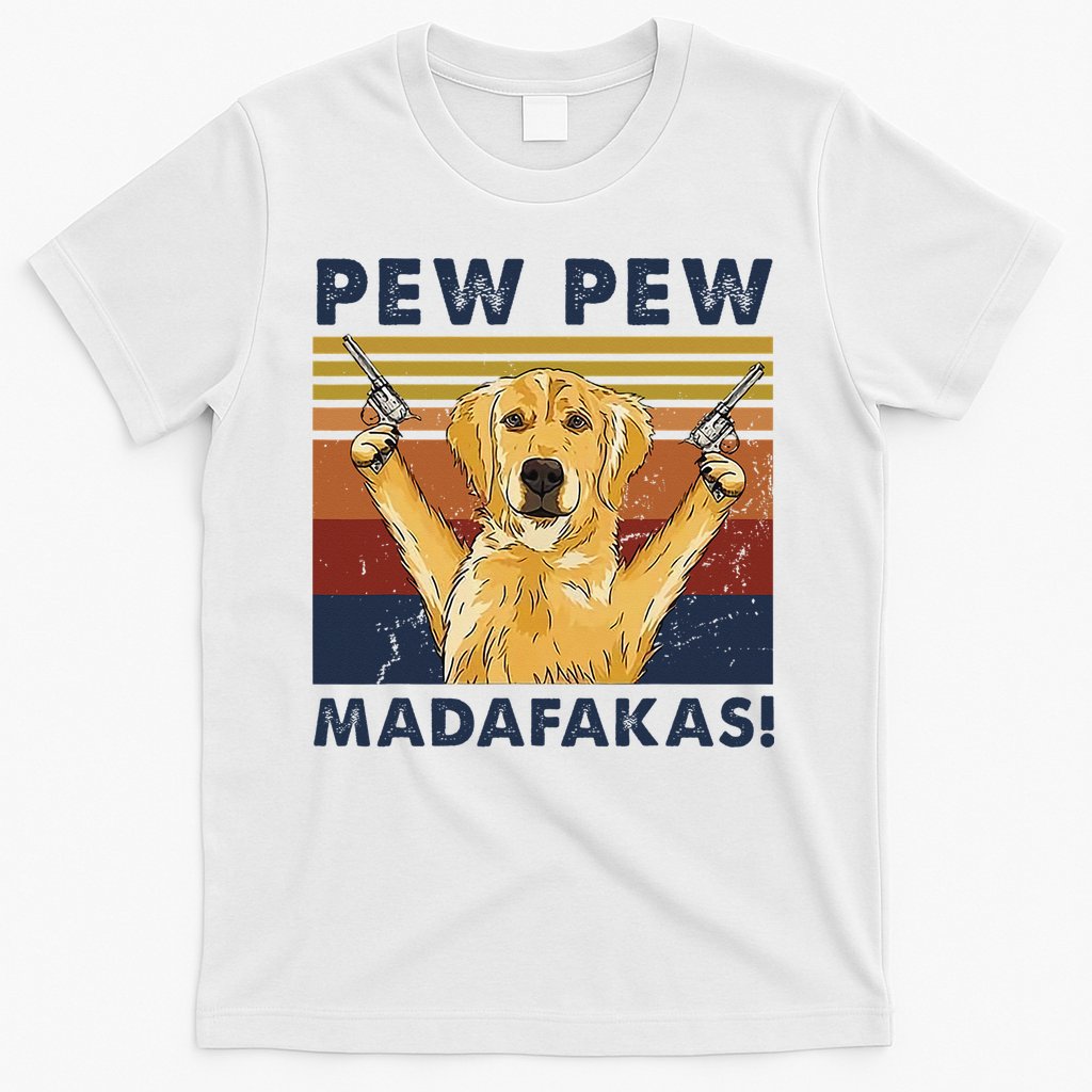 Vintage Golden Retriever Dog Pew Pew Madafakas Dogs Lovers T-Shirt