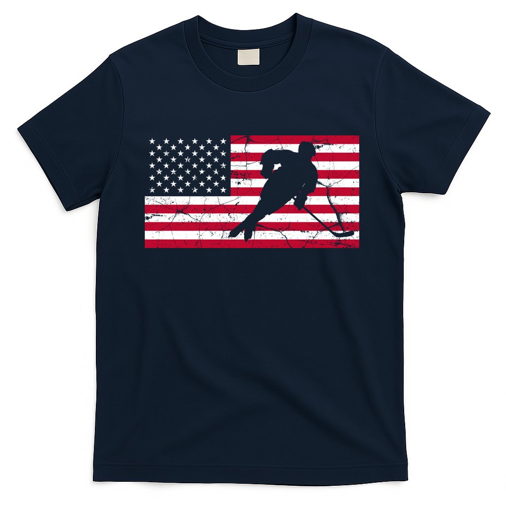 Vintage Hockey Player American Flag T-Shirt