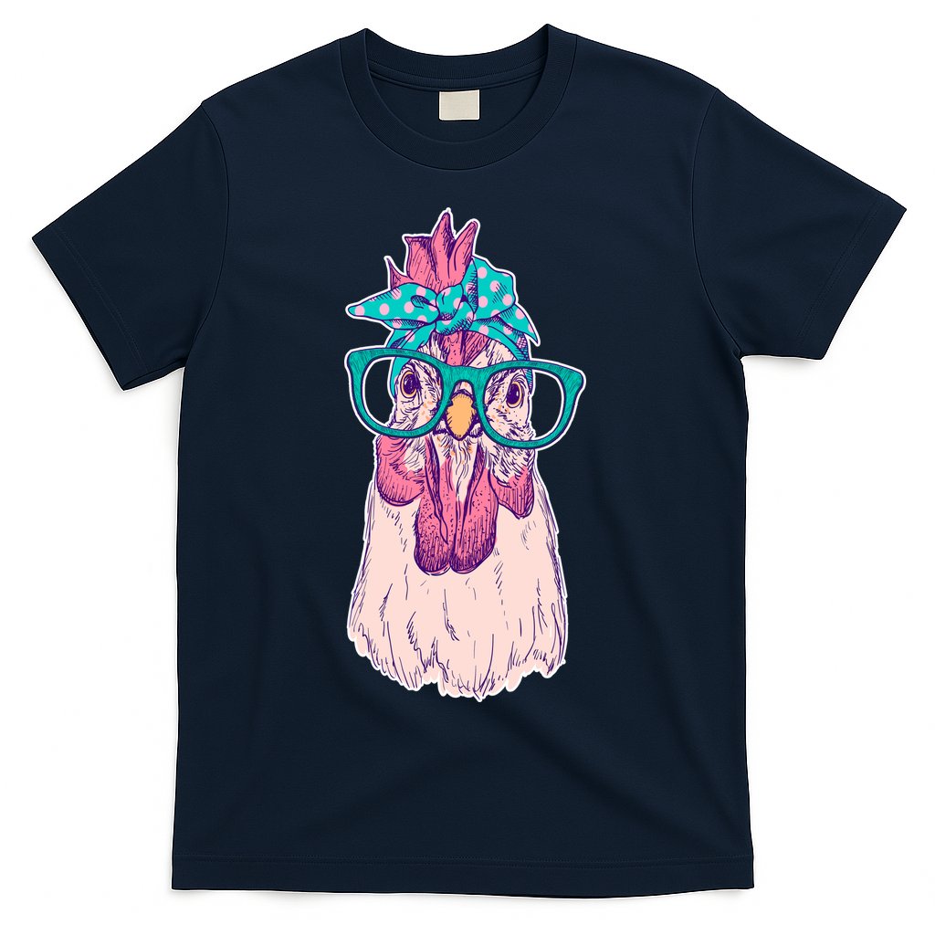 Vintage Funny Cute Chicken Hen With Glasses And Bandana T-Shirt